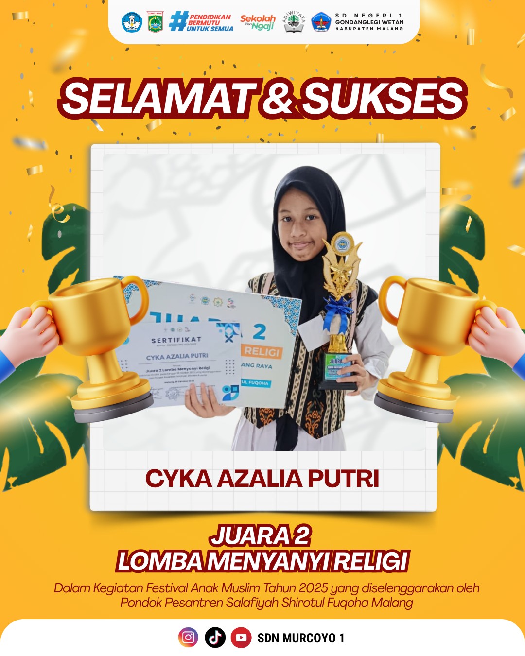Prestasi Membanggakan! SD Negeri 1 Gondanglegi Wetan Raih Juara 2 Lomba Menyanyi Religi