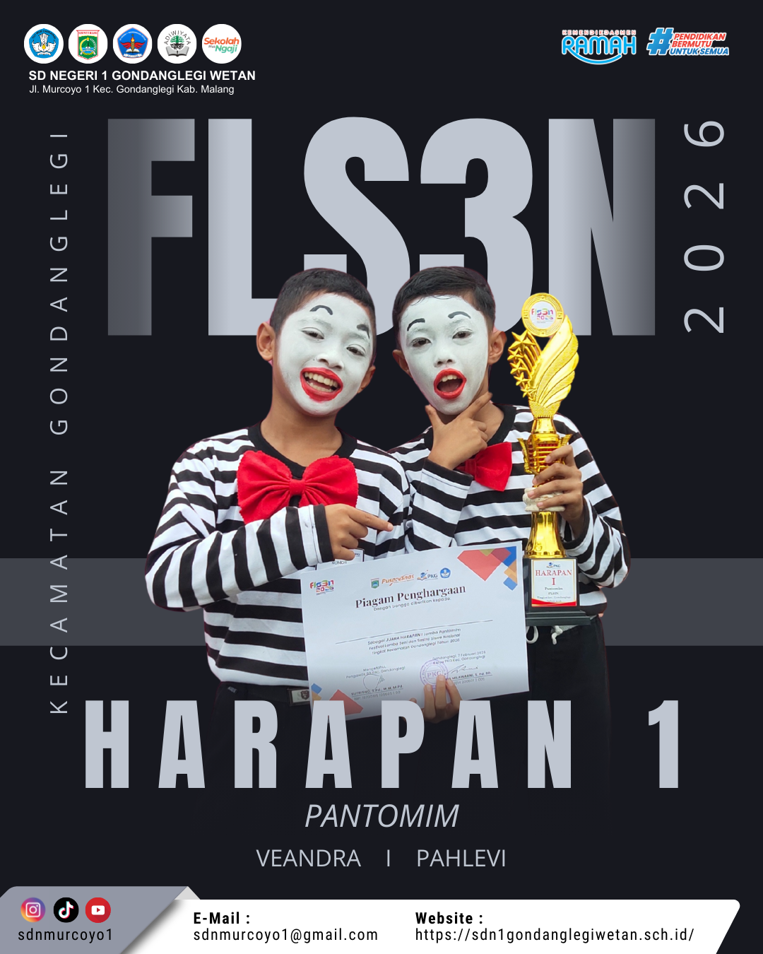 SD Negeri 1 Gondanglegi Wetan Raih Juara Harapan 1 Pantomim