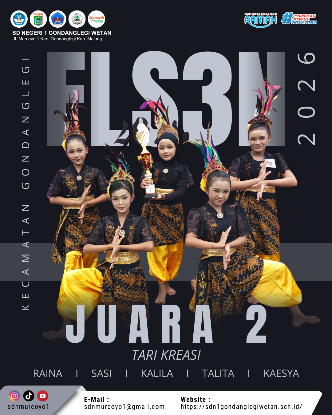 SD Negeri 1 Gondanglegi Wetan Raih Juara 2 Tari Kreasi