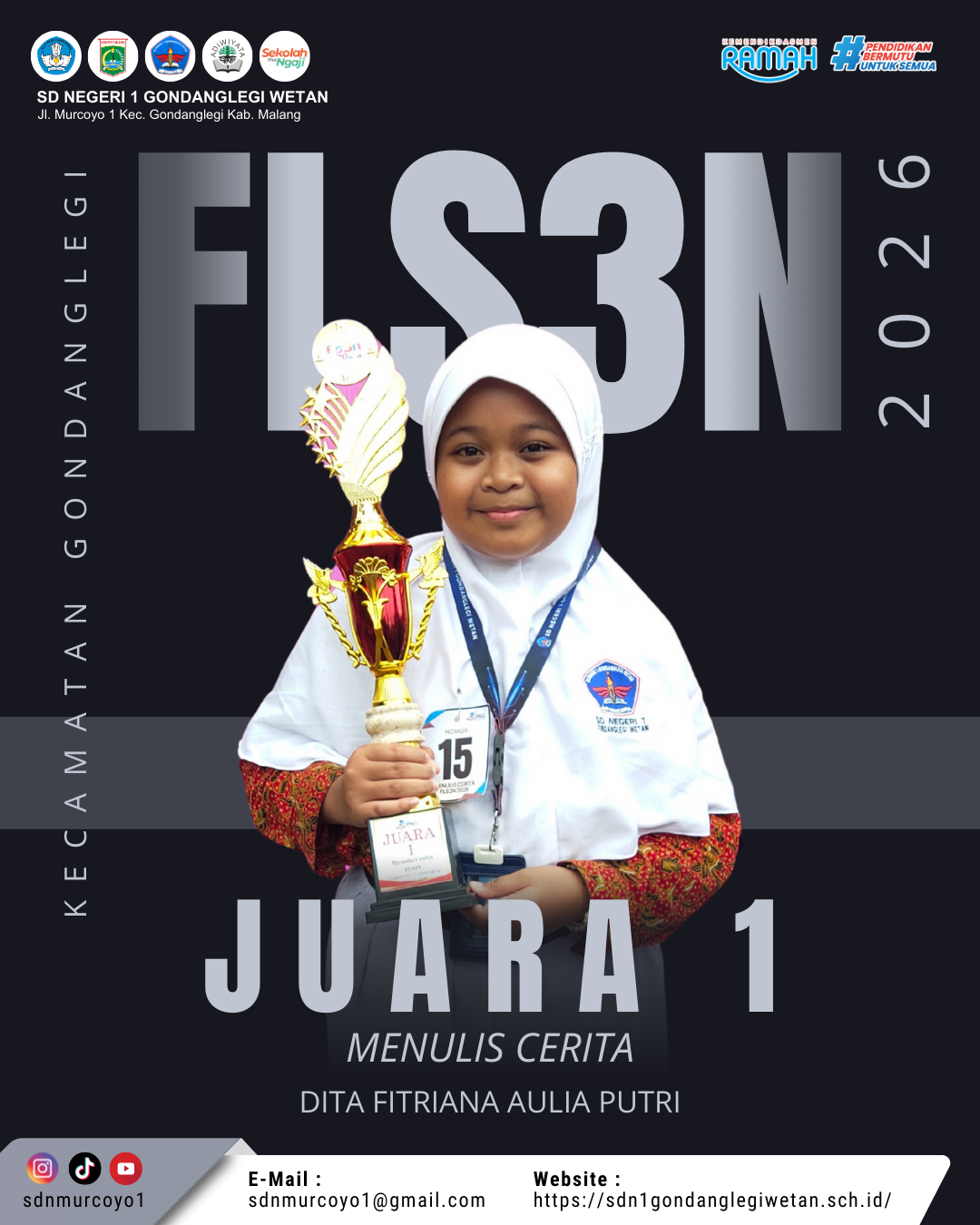 SD Negeri 1 Gondanglegi Wetan Raih Juara 1 Menulis Cerita