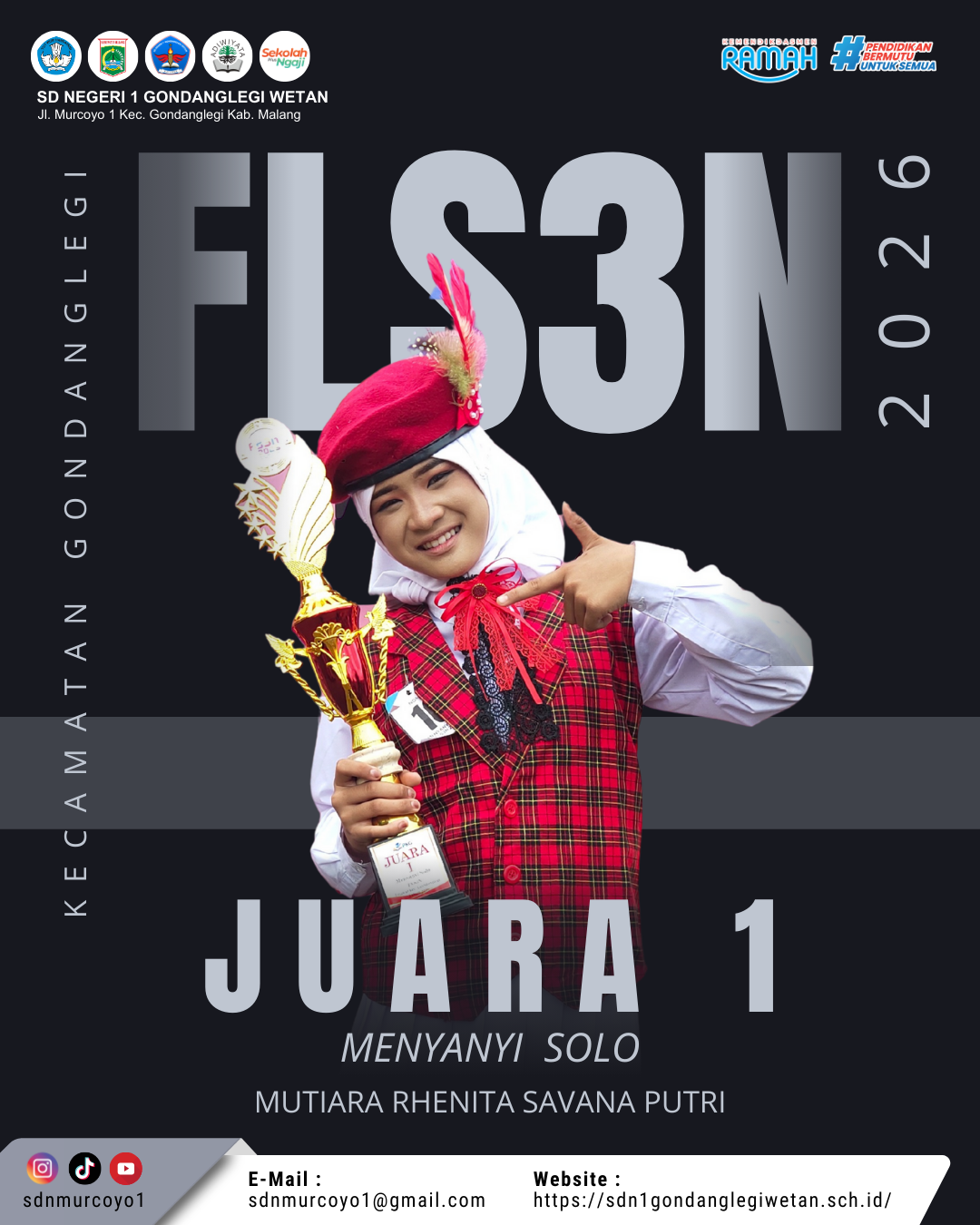 SD Negeri 1 Gondanglegi Wetan Raih Juara 1 Menyanyi Solo