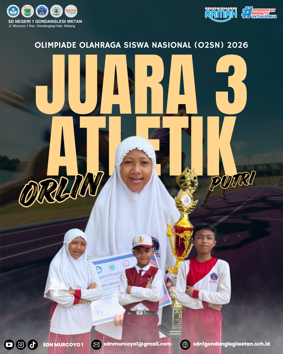 SD Negeri 1 Gondanglegi Wetan Raih Juara 3 Atletik Putri
