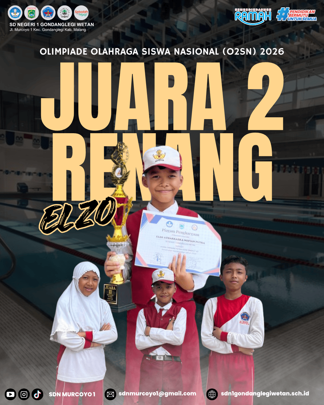 SD Negeri 1 Gondanglegi Wetan Raih Juara 2 Renang