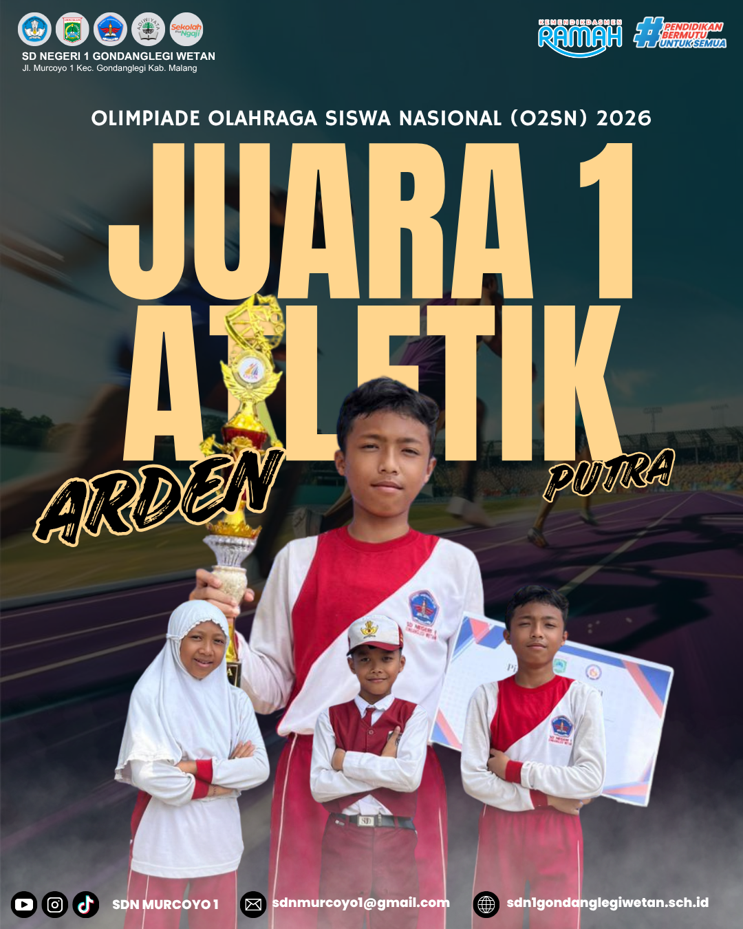 SD Negeri 1 Gondanglegi Wetan Raih Juara 1 Atletik Putra