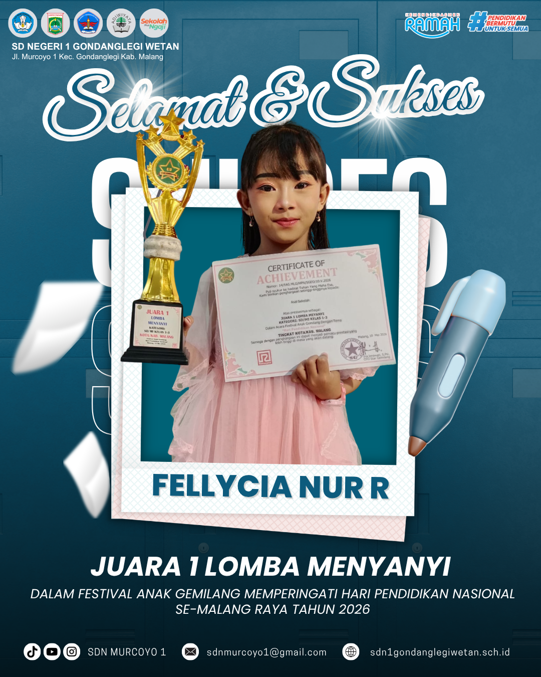 Fellycia Raih Juara 1 Menyanyi 