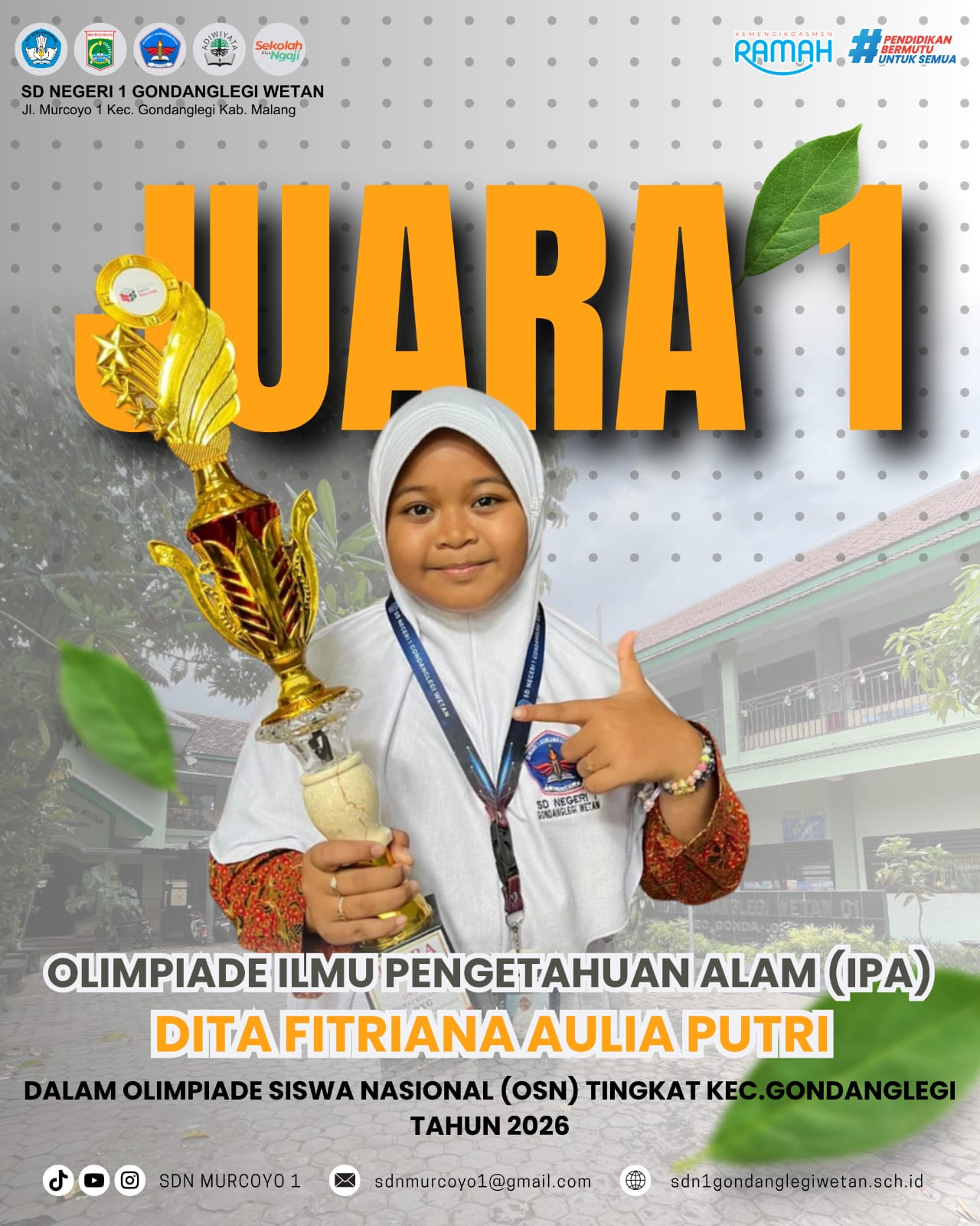 Dita Fitriana Raih Juara 1 Olimpiade IPA