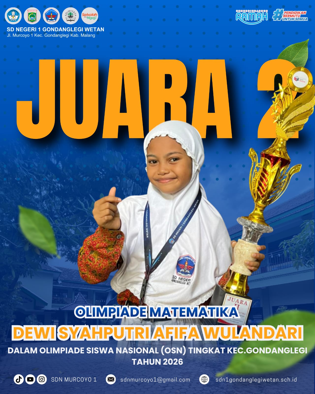 Dewi Syahputri Afifa Raih Juara 2 Olimpiade Matematika