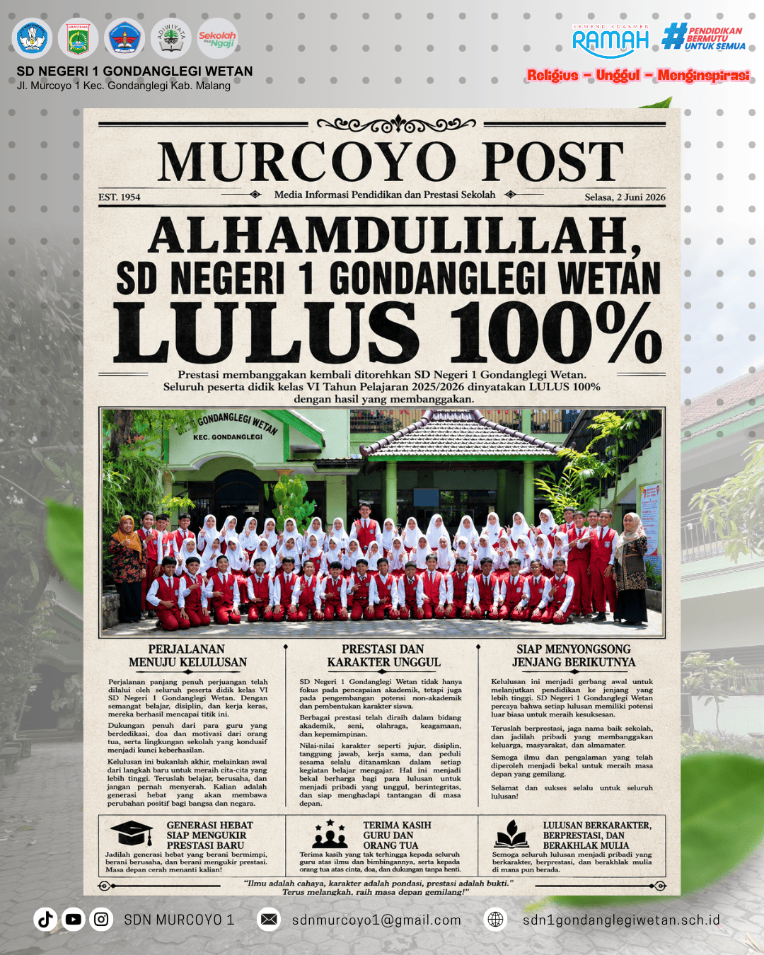 SD NEGERI 1 GONDANGLEGI WETAN CAPAI KELULUSAN 100% PADA TAHUN PELAJARAN 2025/2026